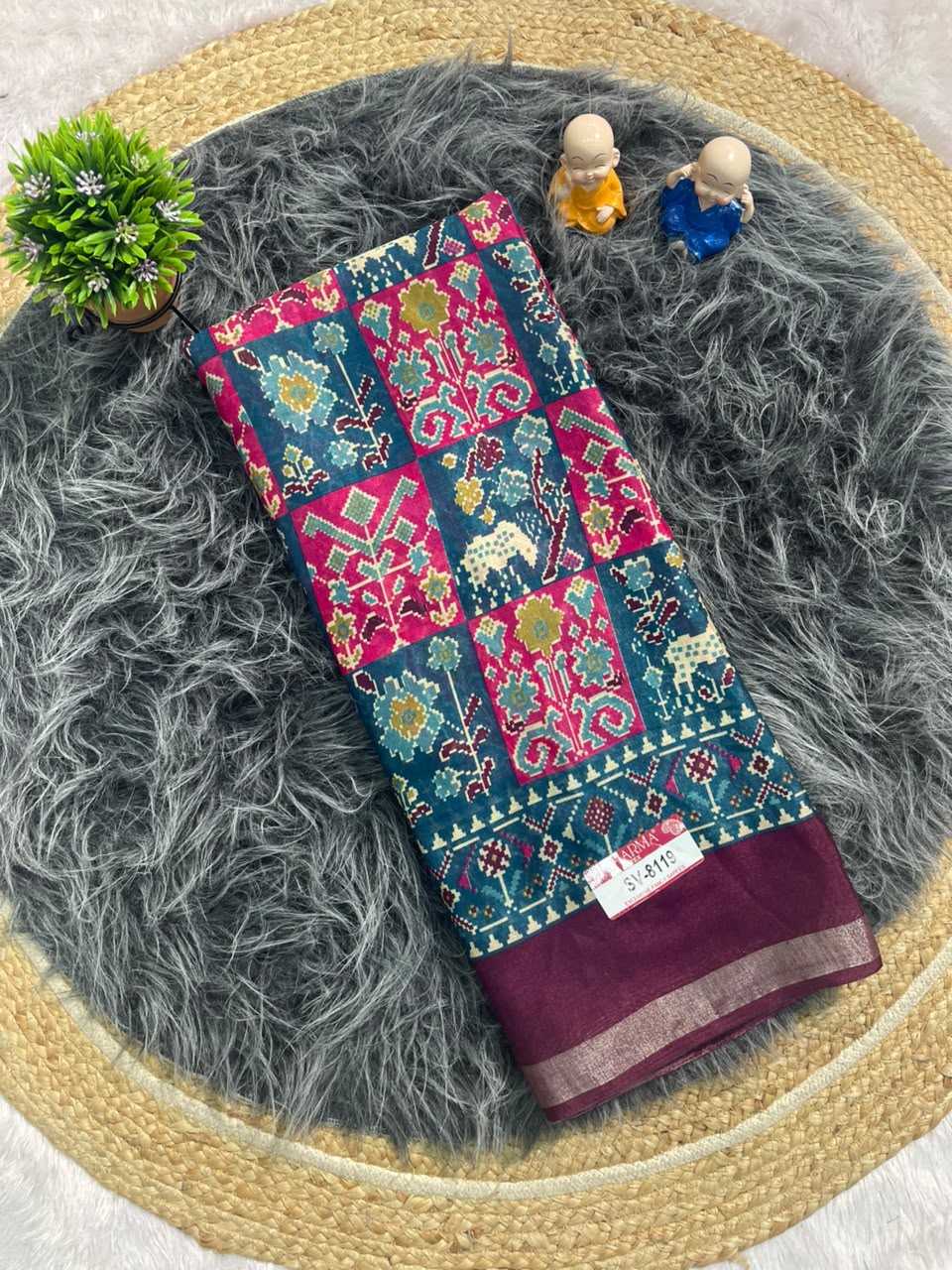 SV-8119 MAL COTTON FABRIC SAREE WITH BEAUTIFUL RICH PALLU DESIGN WITH BEAUTIFUL PRINT WITH ALL OVER ON SAREE WITH BLOUSE