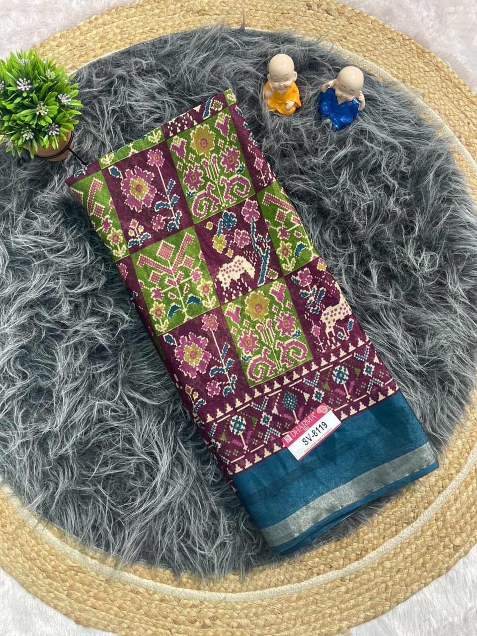 SV-8119 MAL COTTON FABRIC SAREE WITH BEAUTIFUL RICH PALLU DESIGN WITH BEAUTIFUL PRINT WITH ALL OVER ON SAREE WITH BLOUSE