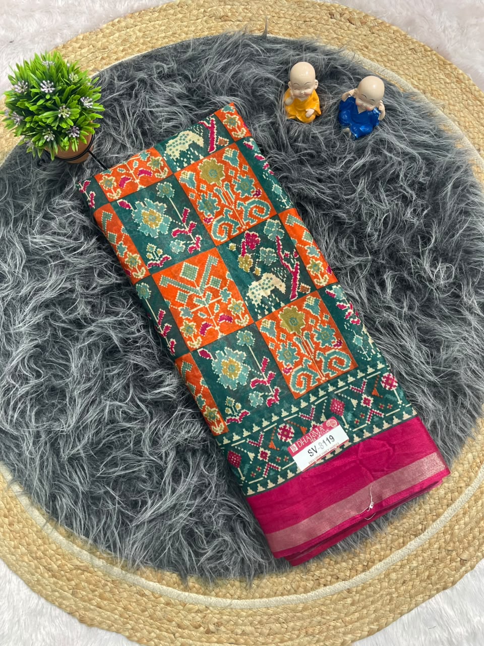 SV-8119 MAL COTTON FABRIC SAREE WITH BEAUTIFUL RICH PALLU DESIGN WITH BEAUTIFUL PRINT WITH ALL OVER ON SAREE WITH BLOUSE