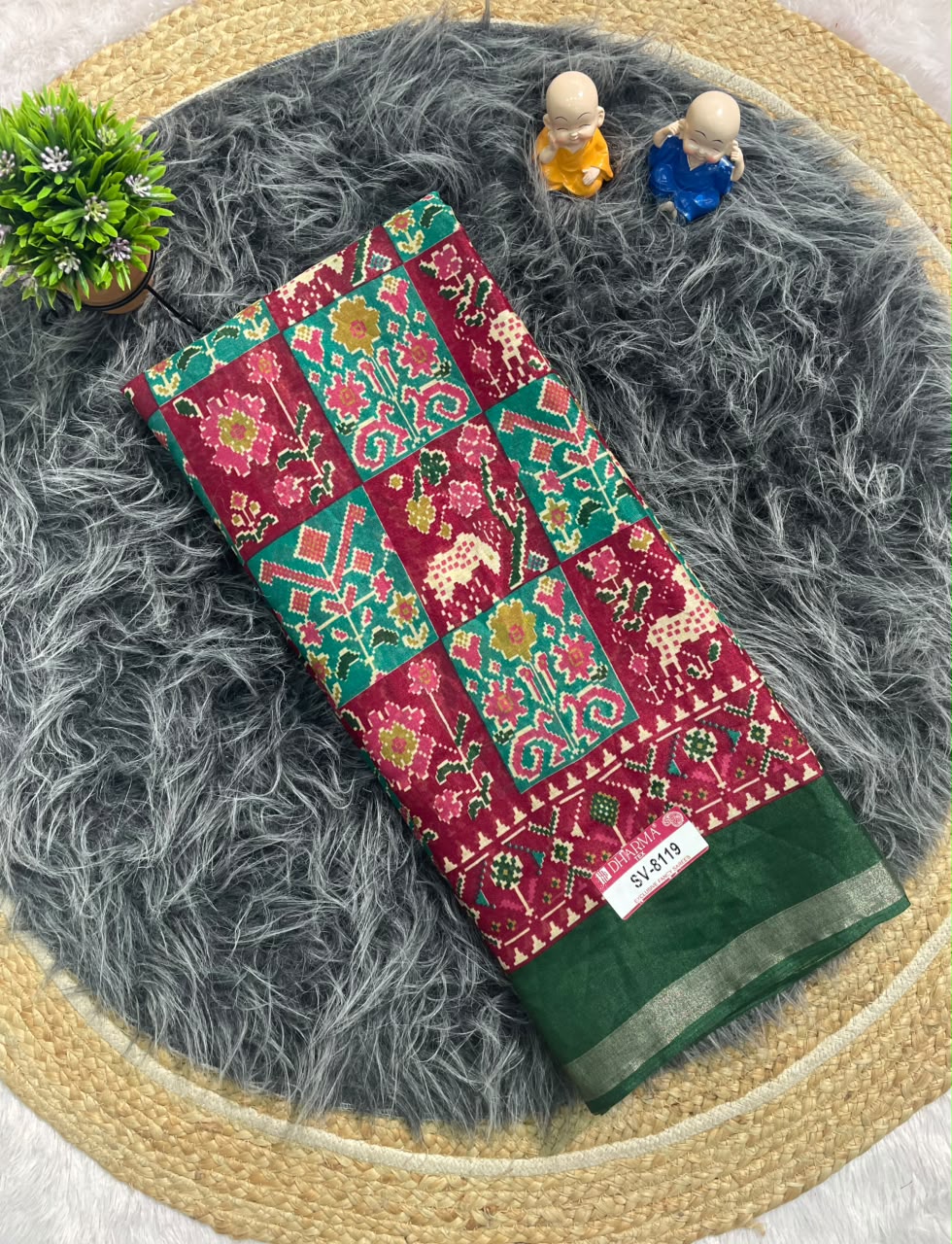 SV-8119 MAL COTTON FABRIC SAREE WITH BEAUTIFUL RICH PALLU DESIGN WITH BEAUTIFUL PRINT WITH ALL OVER ON SAREE WITH BLOUSE