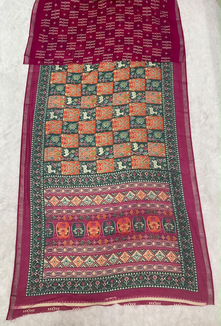 SV-8119 MAL COTTON FABRIC SAREE WITH BEAUTIFUL RICH PALLU DESIGN WITH BEAUTIFUL PRINT WITH ALL OVER ON SAREE WITH BLOUSE