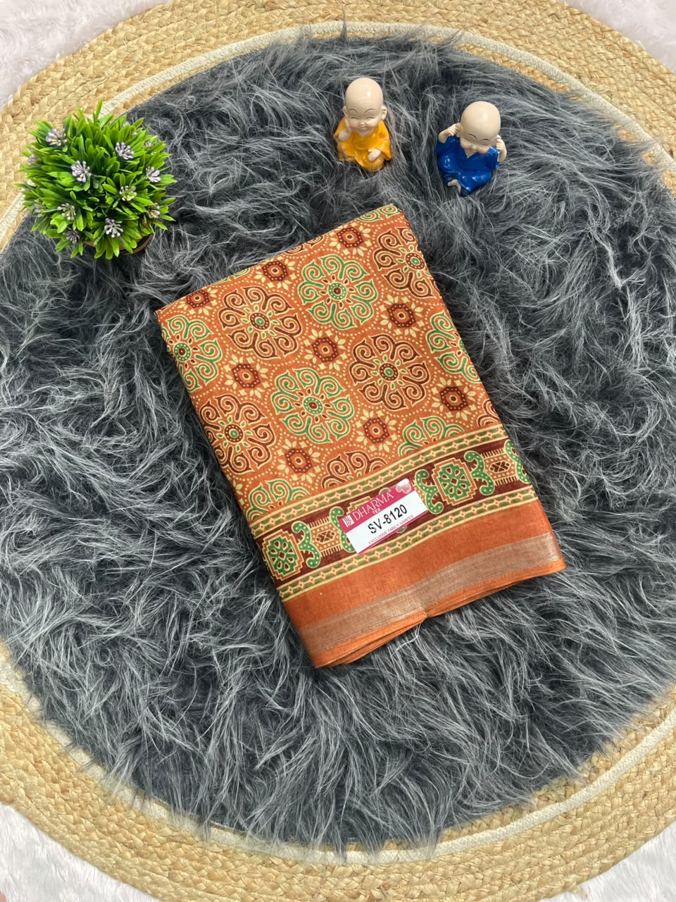 SV-8120 MAL COTTON FABRIC SAREE WITH RICH PALLU DESIGN WITH BEAUTIFUL FLORAL PRINT WITH BLOUSE