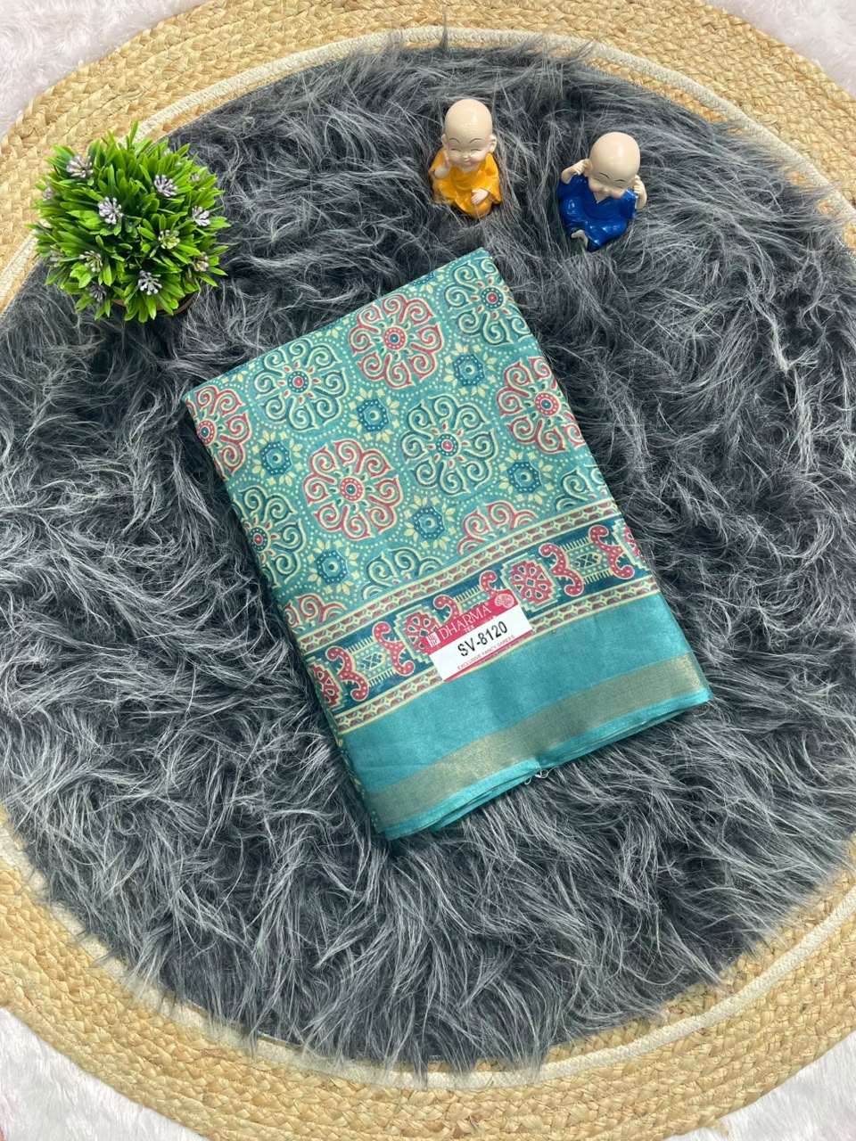 SV-8120 MAL COTTON FABRIC SAREE WITH RICH PALLU DESIGN WITH BEAUTIFUL FLORAL PRINT WITH BLOUSE