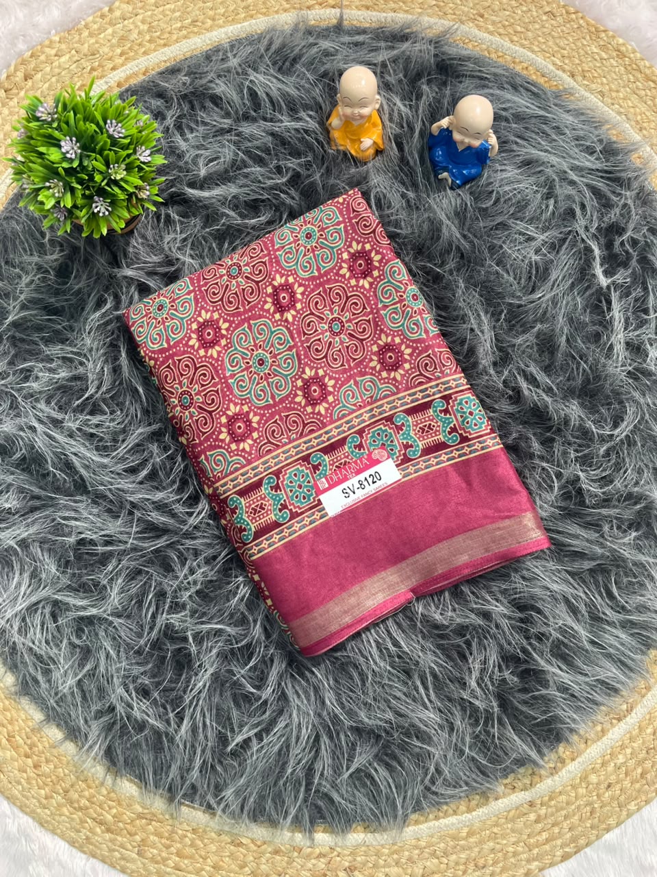 SV-8120 MAL COTTON FABRIC SAREE WITH RICH PALLU DESIGN WITH BEAUTIFUL FLORAL PRINT WITH BLOUSE