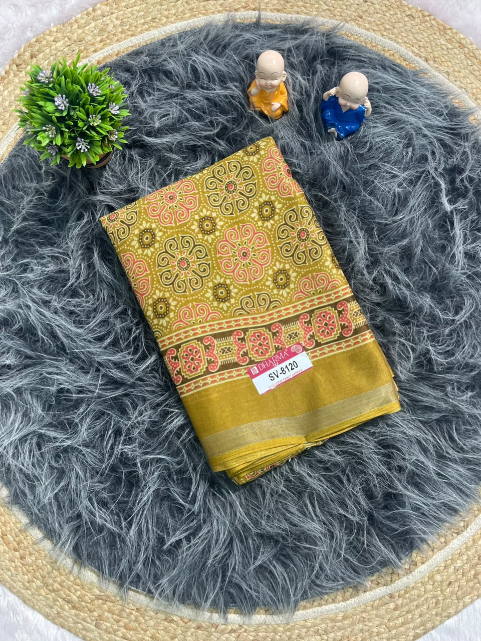 SV-8120 MAL COTTON FABRIC SAREE WITH RICH PALLU DESIGN WITH BEAUTIFUL FLORAL PRINT WITH BLOUSE