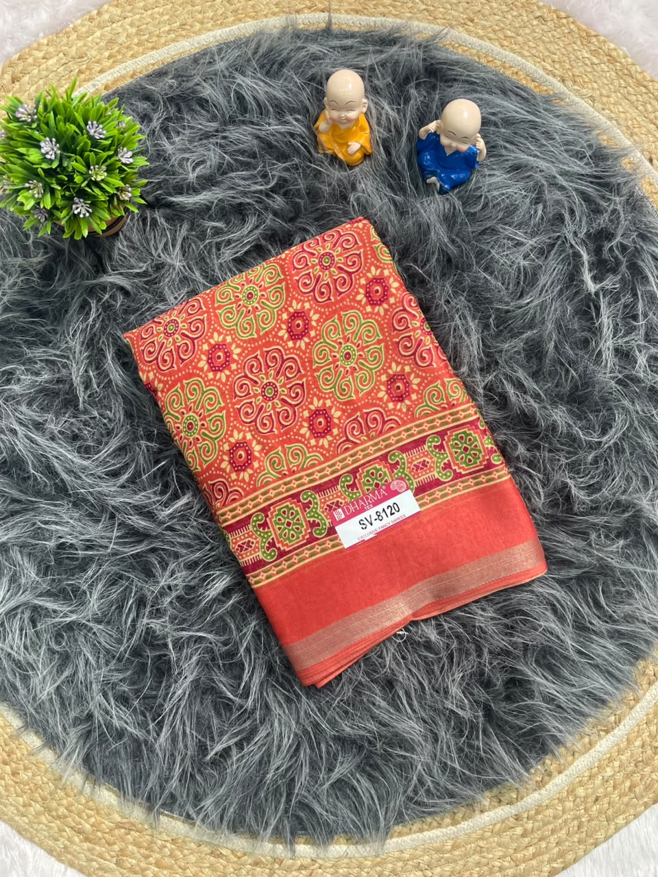 SV-8120 MAL COTTON FABRIC SAREE WITH RICH PALLU DESIGN WITH BEAUTIFUL FLORAL PRINT WITH BLOUSE