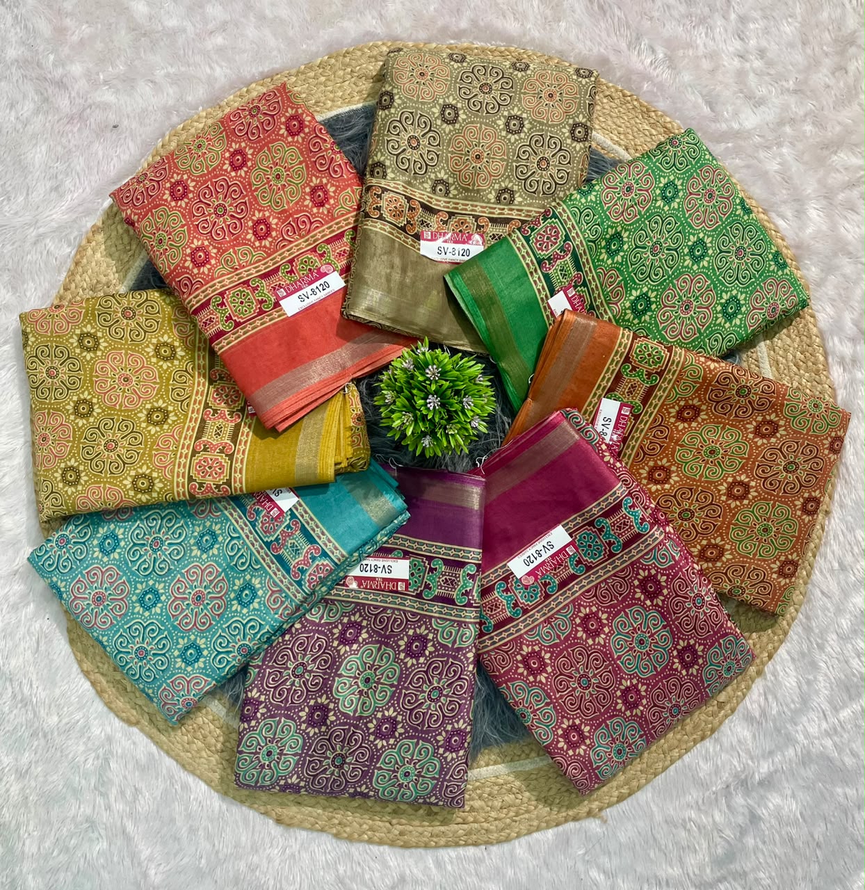 SV-8120 MAL COTTON FABRIC SAREE WITH RICH PALLU DESIGN WITH BEAUTIFUL FLORAL PRINT WITH BLOUSE