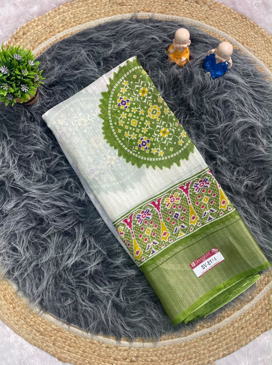 SV-8114 DOLA RIKO FABRIC SAREE WITH  VIRAL BANDHANI DESIGN ON INTERNET WITH WHITE COMMON WITH 6.30 MTR CUT WITH BUTTI BLOUSE