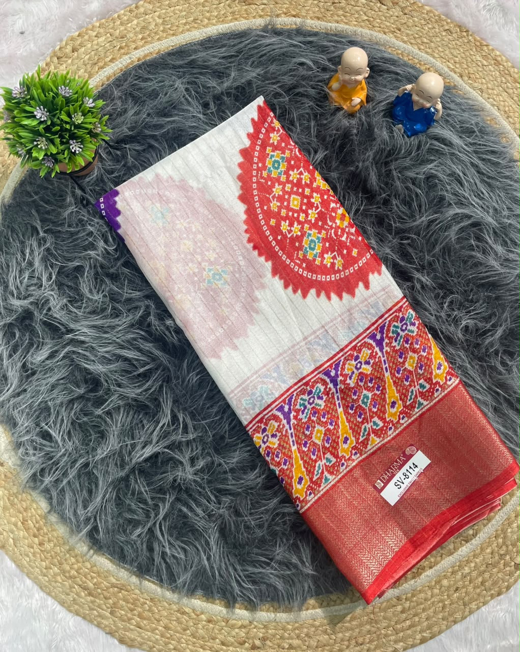 SV-8114 DOLA RIKO FABRIC SAREE WITH  VIRAL BANDHANI DESIGN ON INTERNET WITH WHITE COMMON WITH 6.30 MTR CUT WITH BUTTI BLOUSE