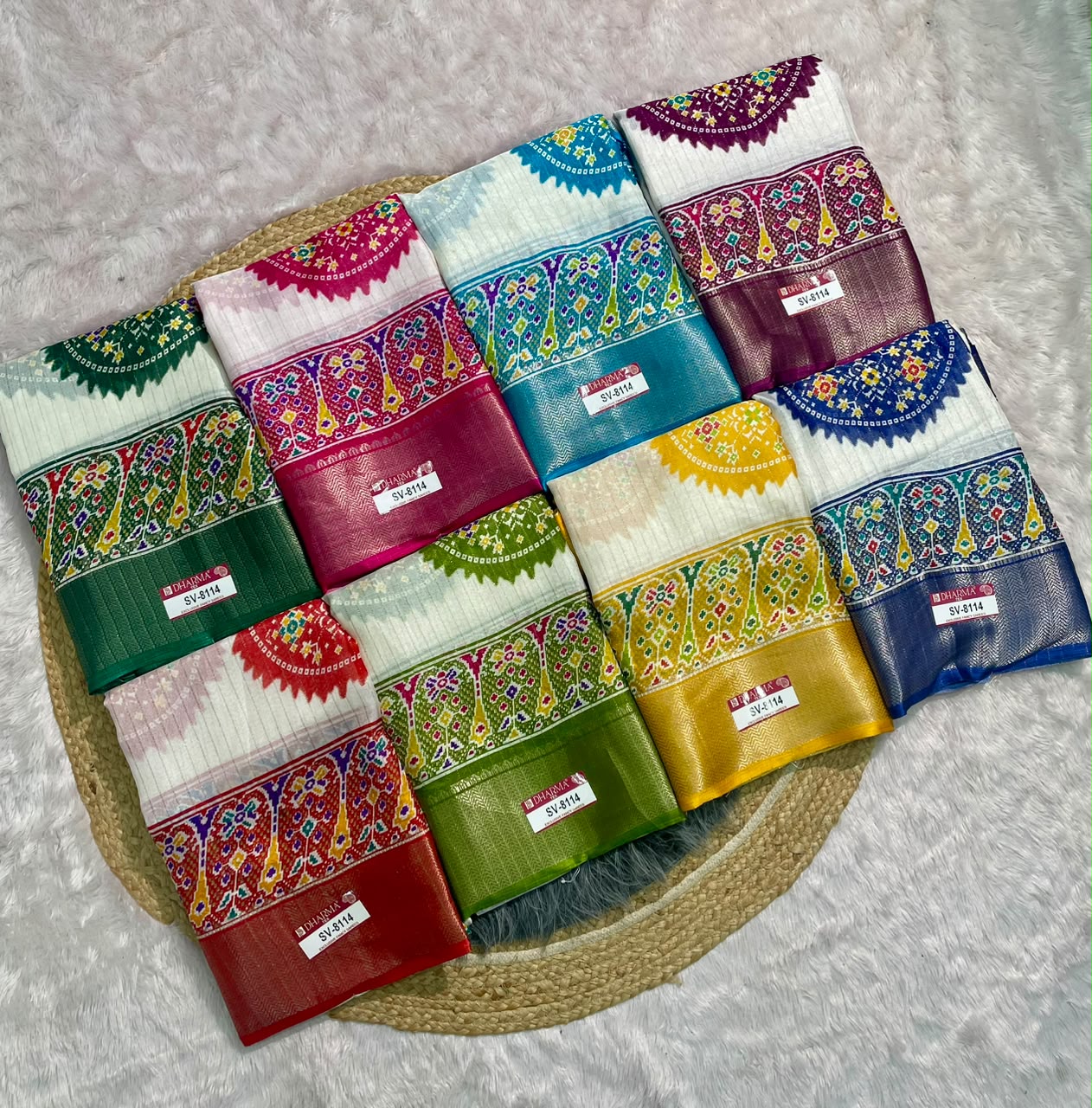 SV-8114 DOLA RIKO FABRIC SAREE WITH  VIRAL BANDHANI DESIGN ON INTERNET WITH WHITE COMMON WITH 6.30 MTR CUT WITH BUTTI BLOUSE