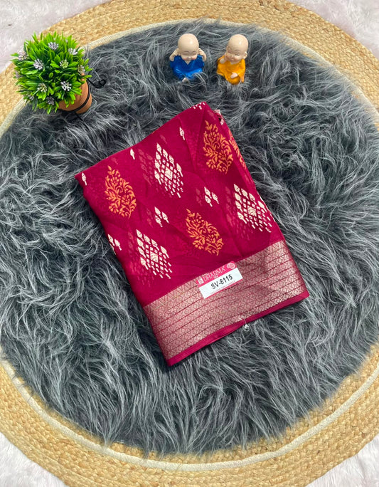 SV-8115 MAL COTTON FABRIC SAREE WITH RICH PALLU DESIGN WITH BEAUTIFUL PRINT WITH BLOUSE
