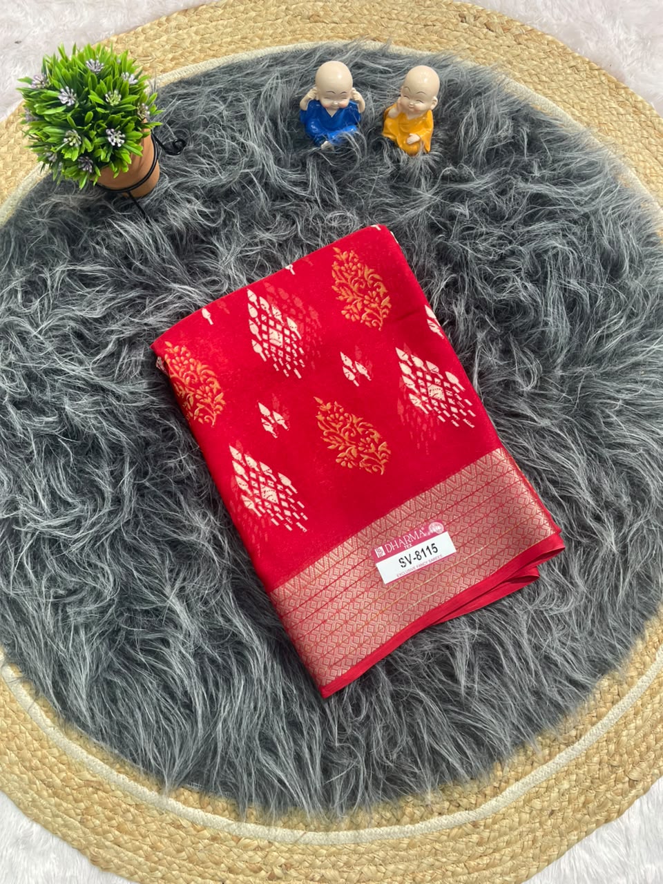 SV-8115 MAL COTTON FABRIC SAREE WITH RICH PALLU DESIGN WITH BEAUTIFUL PRINT WITH BLOUSE