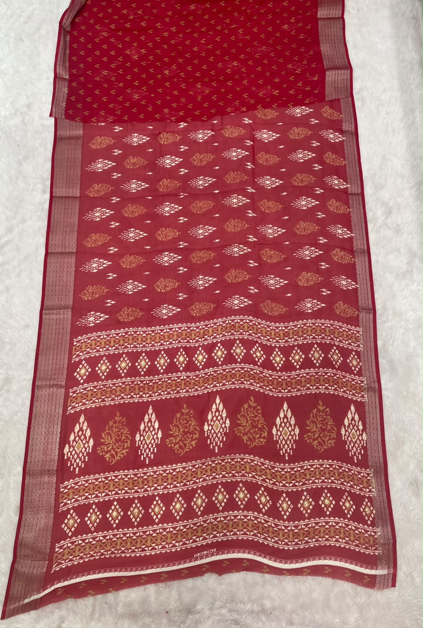 SV-8115 MAL COTTON FABRIC SAREE WITH RICH PALLU DESIGN WITH BEAUTIFUL PRINT WITH BLOUSE