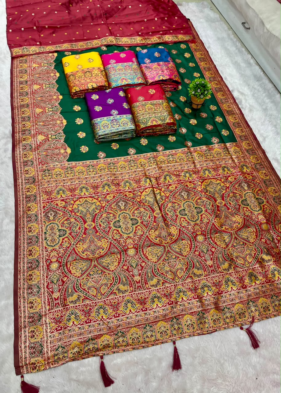 AJ-SHIVANI SOFT SILK FABRIC SAREE WITH HEAVU RICH PALLU DESIGN WITH DAMAN DESIGN WITH PIPING AND LATKAN WITH BLOUSE