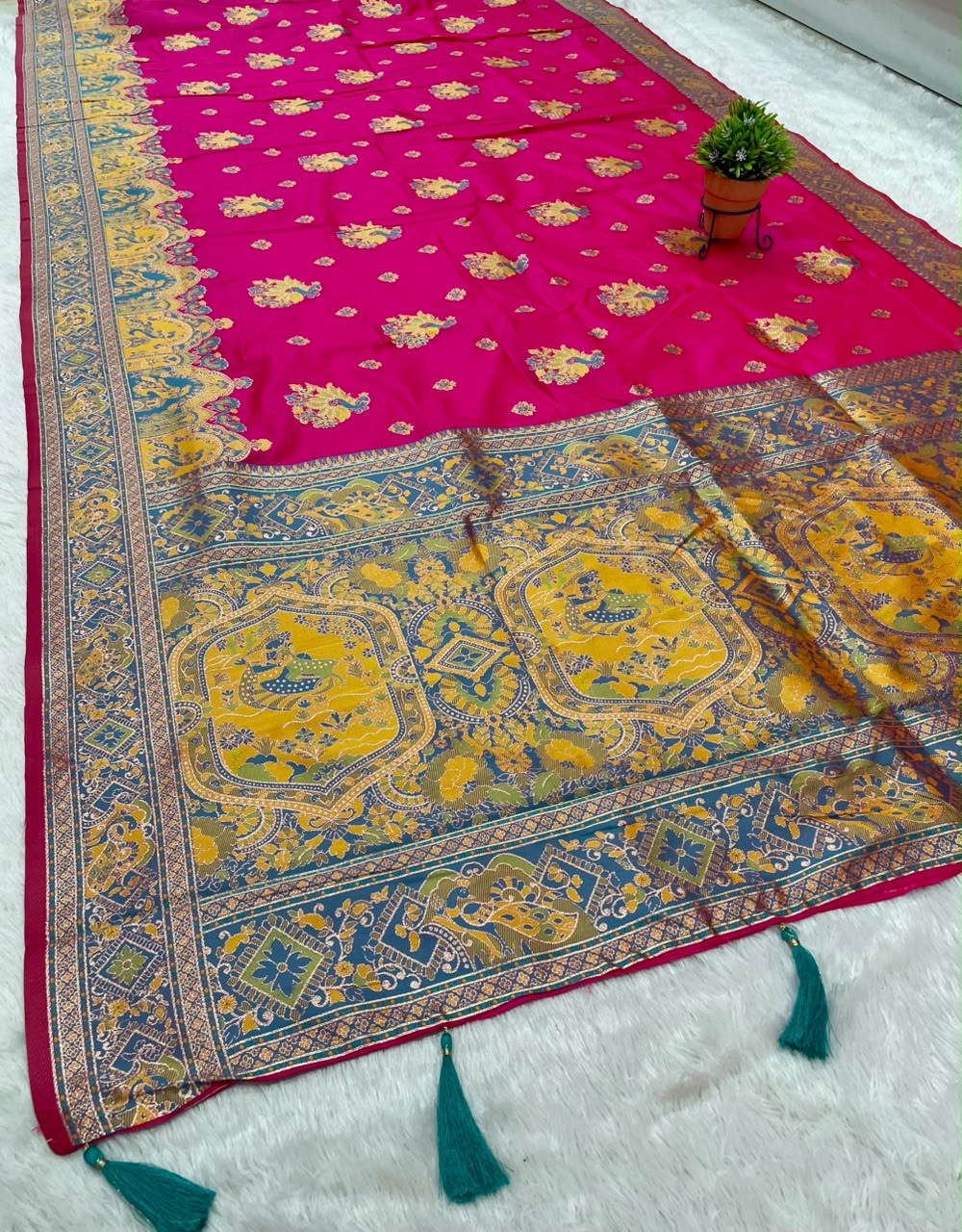 AJ-NEHA SOFT SILK FABRIC SAREE WITH BEAUTIFUL POSITION PRINT WITH DAMAN DESIGN WITH PIPING AND LATKAN WITH BLOUSE