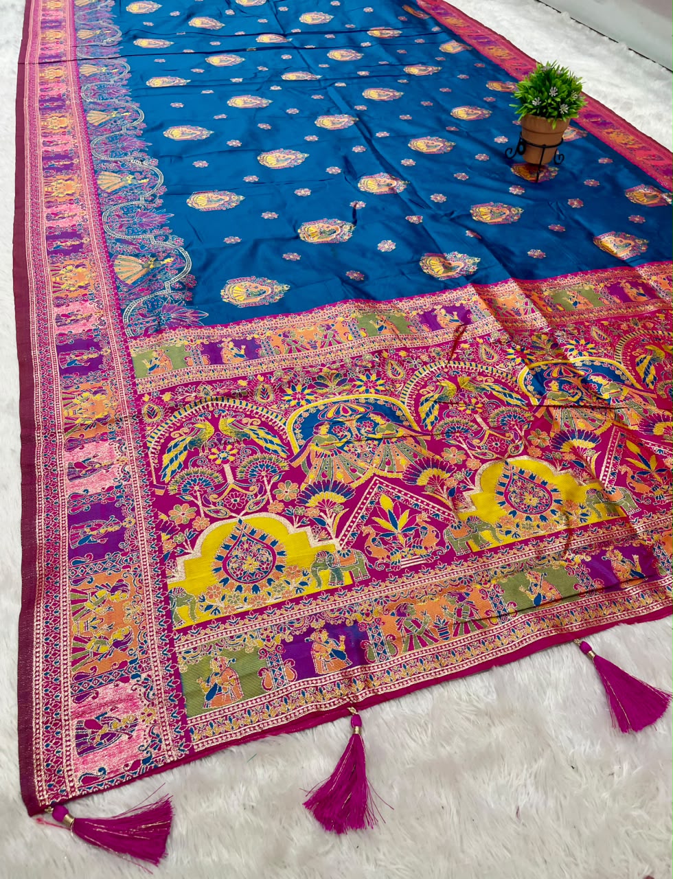 AJ-SARITA SOFT SILK FABRIC SAREE WITH BEAUTIFUL RICH PALLU DESIGN WITH BEAUTIFUL POSITION PRINT WITH BEAUTIFUL JODA DESIGN WITH LATKAN  AND BUTTI BLOUSE