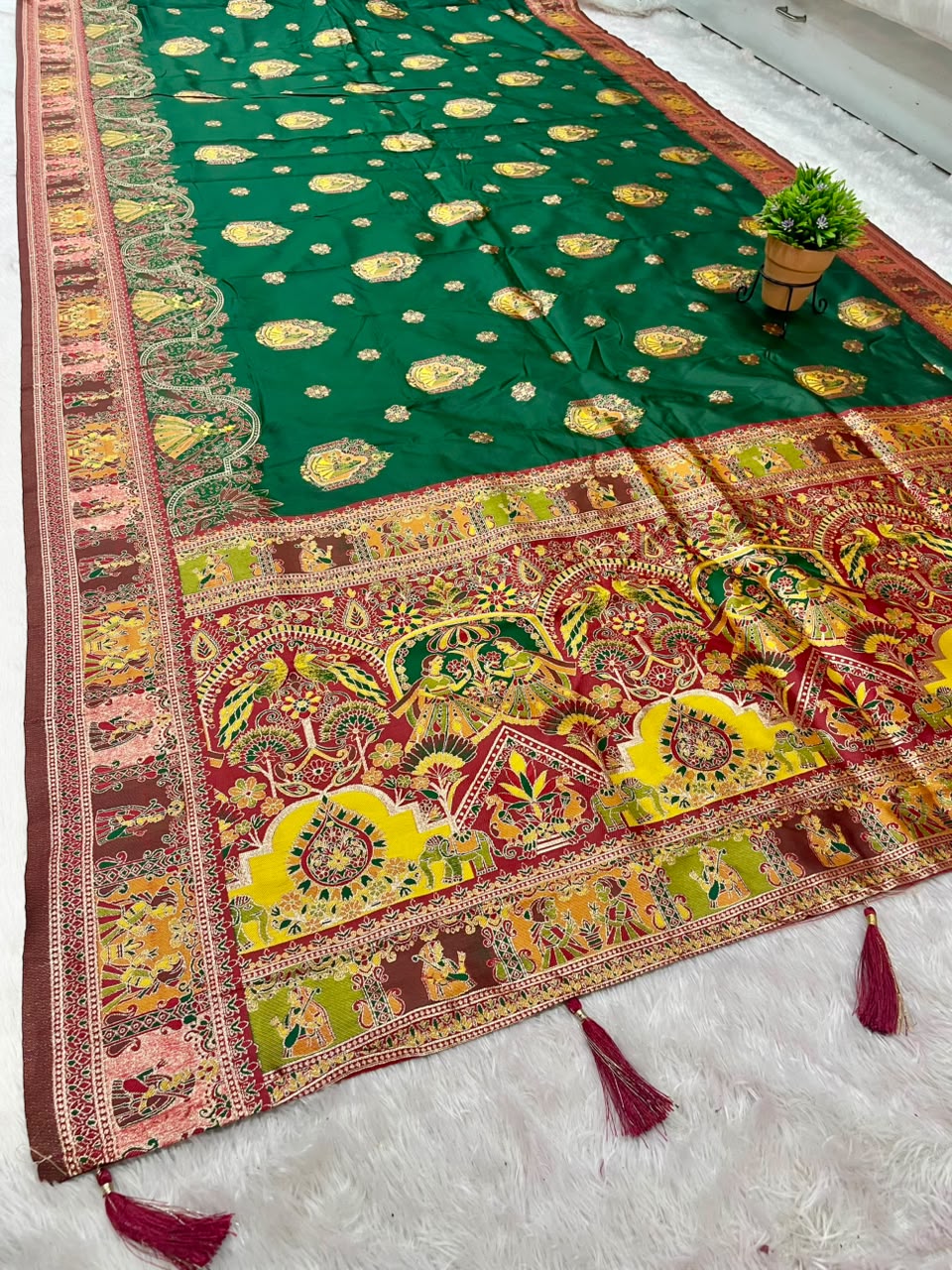 AJ-SARITA SOFT SILK FABRIC SAREE WITH BEAUTIFUL RICH PALLU DESIGN WITH BEAUTIFUL POSITION PRINT WITH BEAUTIFUL JODA DESIGN WITH LATKAN  AND BUTTI BLOUSE