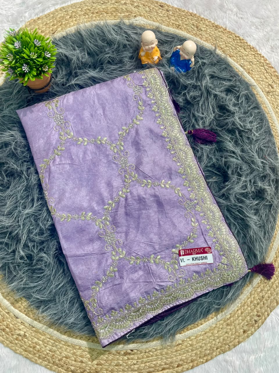 VL-KHUSHI CREP FABRIC SAREE WITH EMBROIDERY WORK WITH THREAD WORK WITH LATKAN AND BLOUSE