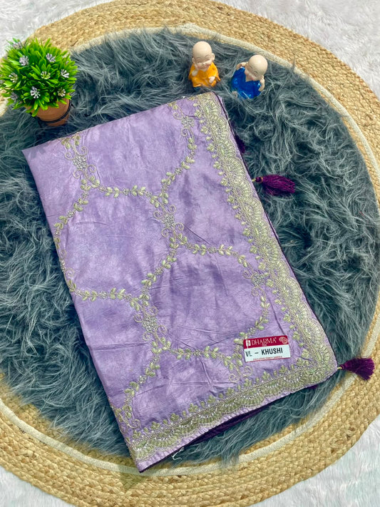 VL-KHUSHI CREP FABRIC SAREE WITH EMBROIDERY WORK WITH THREAD WORK WITH LATKAN AND BLOUSE
