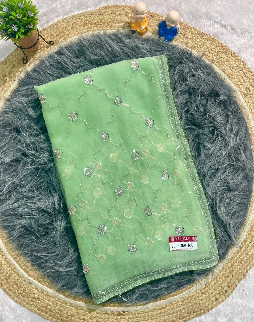VL-NAITRA FANCY FABRIC SAREE WITH BEAUTIFUL DESIGN WITH BEADS WORK WITH SEQUENCE WORK WITH HEAVY BLOUSE