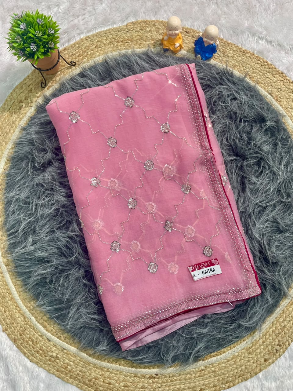VL-NAITRA FANCY FABRIC SAREE WITH BEAUTIFUL DESIGN WITH BEADS WORK WITH SEQUENCE WORK WITH HEAVY BLOUSE