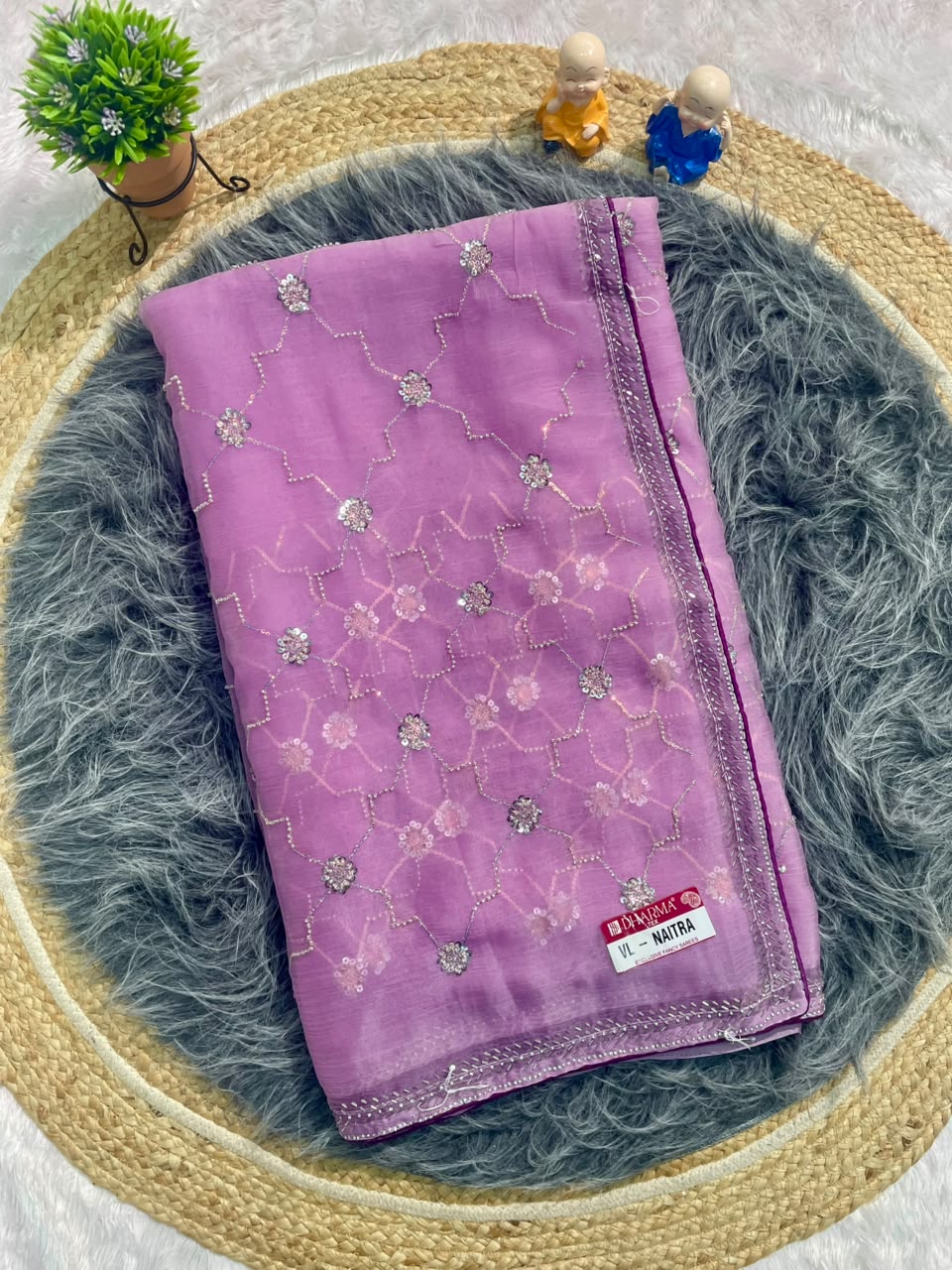 VL-NAITRA FANCY FABRIC SAREE WITH BEAUTIFUL DESIGN WITH BEADS WORK WITH SEQUENCE WORK WITH HEAVY BLOUSE
