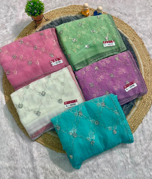 VL-NAITRA FANCY FABRIC SAREE WITH BEAUTIFUL DESIGN WITH BEADS WORK WITH SEQUENCE WORK WITH HEAVY BLOUSE