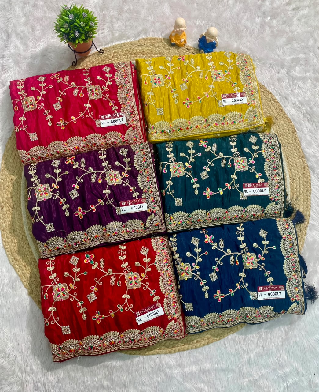 VL-GOOGLY HO SILK FABRIC SAREE WITH HEAVY EMBROIDERY WORK WITH JHAL DESIGN WITH DIAMOND WORK AND HEAVY BLOUSE