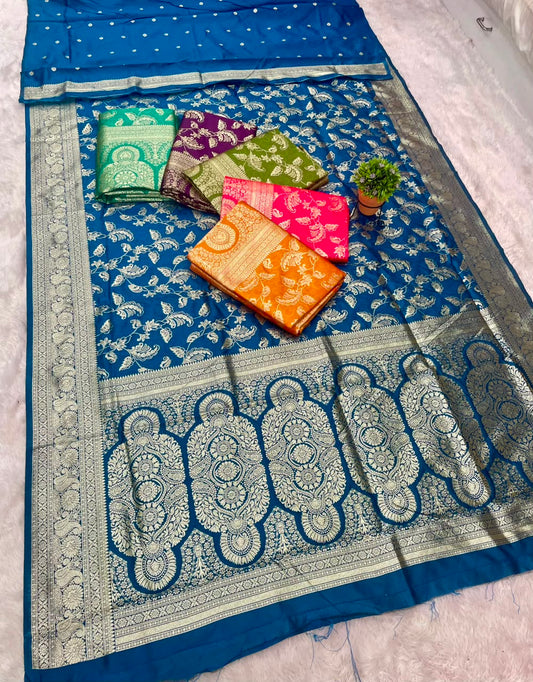AJ-MONIKA SOFT SILK FABRIC SAREE WITH BEAUTIFUL BANARASHI RICH PALLU DESIGN WITH HEAVY JHAL DESIGN WITH BLOUSE
