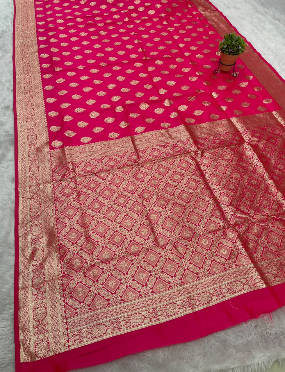 AJ-VASANT SOFT SILK FABRIC SAREE RICH PALLU DESIGN WITH GOLD ZARI BUTTI WORK ALL OVER ON BOY WITH BANARASHI PALLU WITH BLOUSE