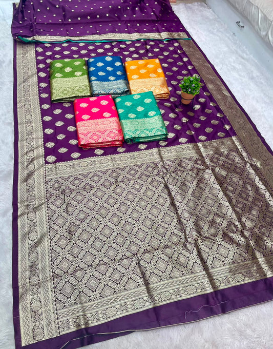 AJ-VASANT SOFT SILK FABRIC SAREE RICH PALLU DESIGN WITH GOLD ZARI BUTTI WORK ALL OVER ON BOY WITH BANARASHI PALLU WITH BLOUSE
