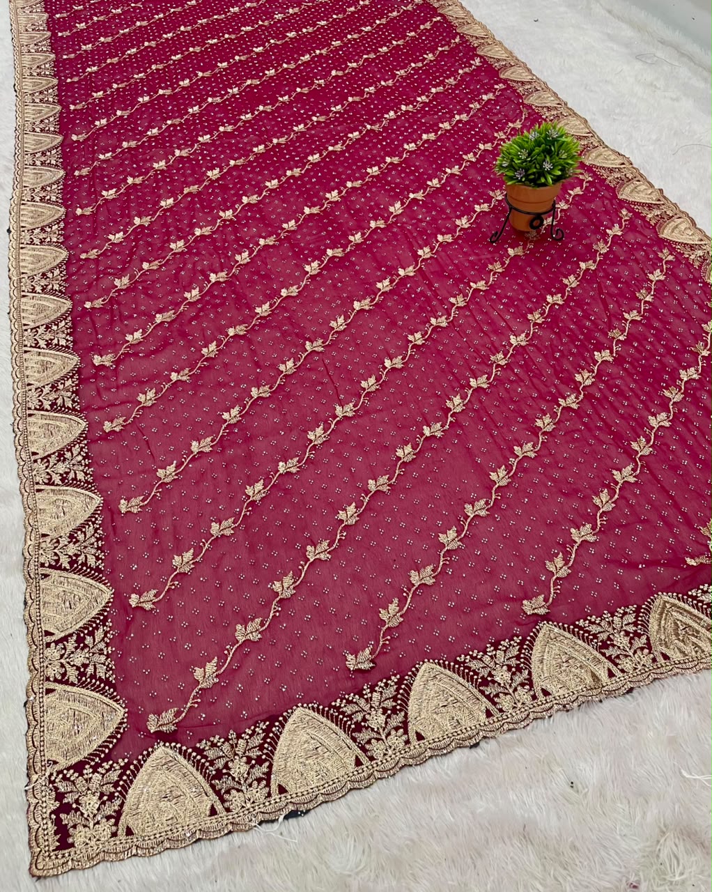 BS-KALASH-2 FANCY FABRIC SAREE EMBROIDERY WORK WITH SIROSKI WORK ALL OVER ON SAREE WITH HEAVY BLOUSE