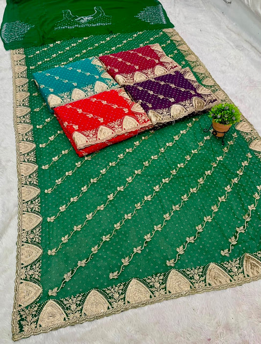 BS-KALASH-2 FANCY FABRIC SAREE EMBROIDERY WORK WITH SIROSKI WORK ALL OVER ON SAREE WITH HEAVY BLOUSE