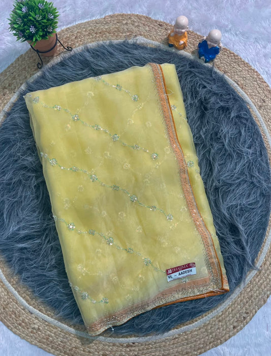 VL-AADESH FANCY FABRIC SAREE WITH BEAUTIFUL DESIGN WITH BEADS WORK WITH SEQUENCE WORK WITH BLOUSE
