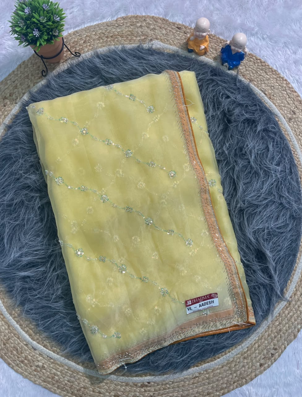 VL-AADESH FANCY FABRIC SAREE WITH BEAUTIFUL DESIGN WITH BEADS WORK WITH SEQUENCE WORK WITH BLOUSE