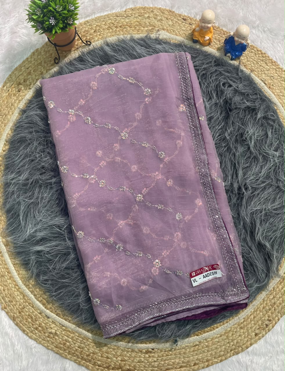 VL-AADESH FANCY FABRIC SAREE WITH BEAUTIFUL DESIGN WITH BEADS WORK WITH SEQUENCE WORK WITH BLOUSE
