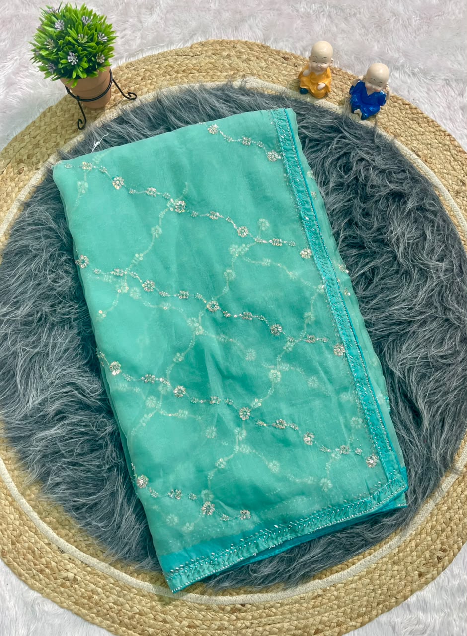 VL-AADESH FANCY FABRIC SAREE WITH BEAUTIFUL DESIGN WITH BEADS WORK WITH SEQUENCE WORK WITH BLOUSE
