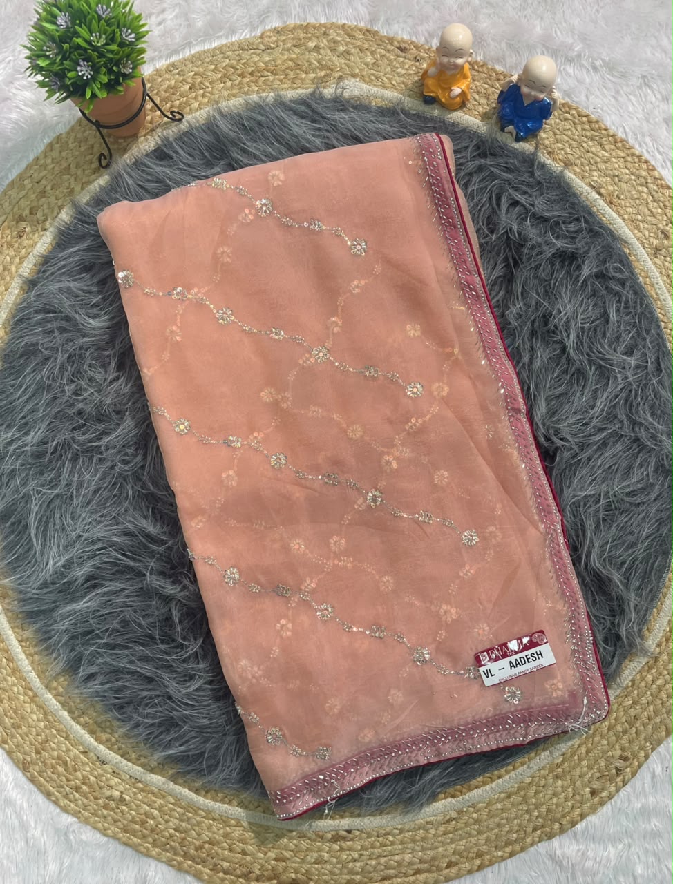 VL-AADESH FANCY FABRIC SAREE WITH BEAUTIFUL DESIGN WITH BEADS WORK WITH SEQUENCE WORK WITH BLOUSE
