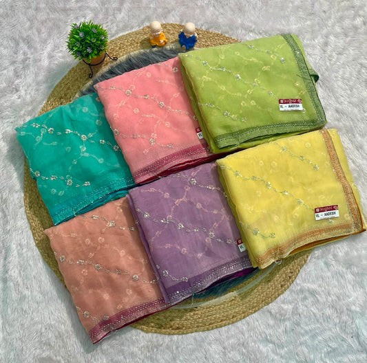 VL-AADESH FANCY FABRIC SAREE WITH BEAUTIFUL DESIGN WITH BEADS WORK WITH SEQUENCE WORK WITH BLOUSE