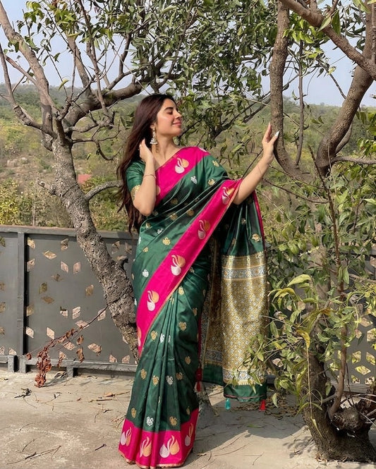SA-7089 SOFT SILK FABRIC SAREE WITH BEAUTIFUL RICH PALLU DESIGN WITH SATIN FABRIC BORDER WITH TASSELS