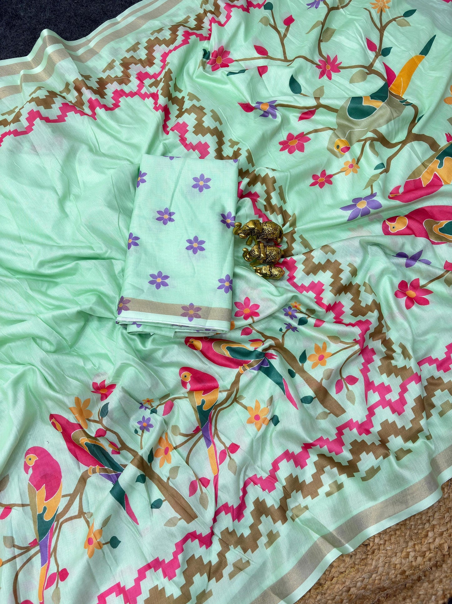 DP-4064 MAL COTTON SAREE WITH BEAUTIFUL DIGITAL PRINT WITH PARROT PRINT WITH BEAUTIFUL PESTAL MATCHING WITH BLOUSE