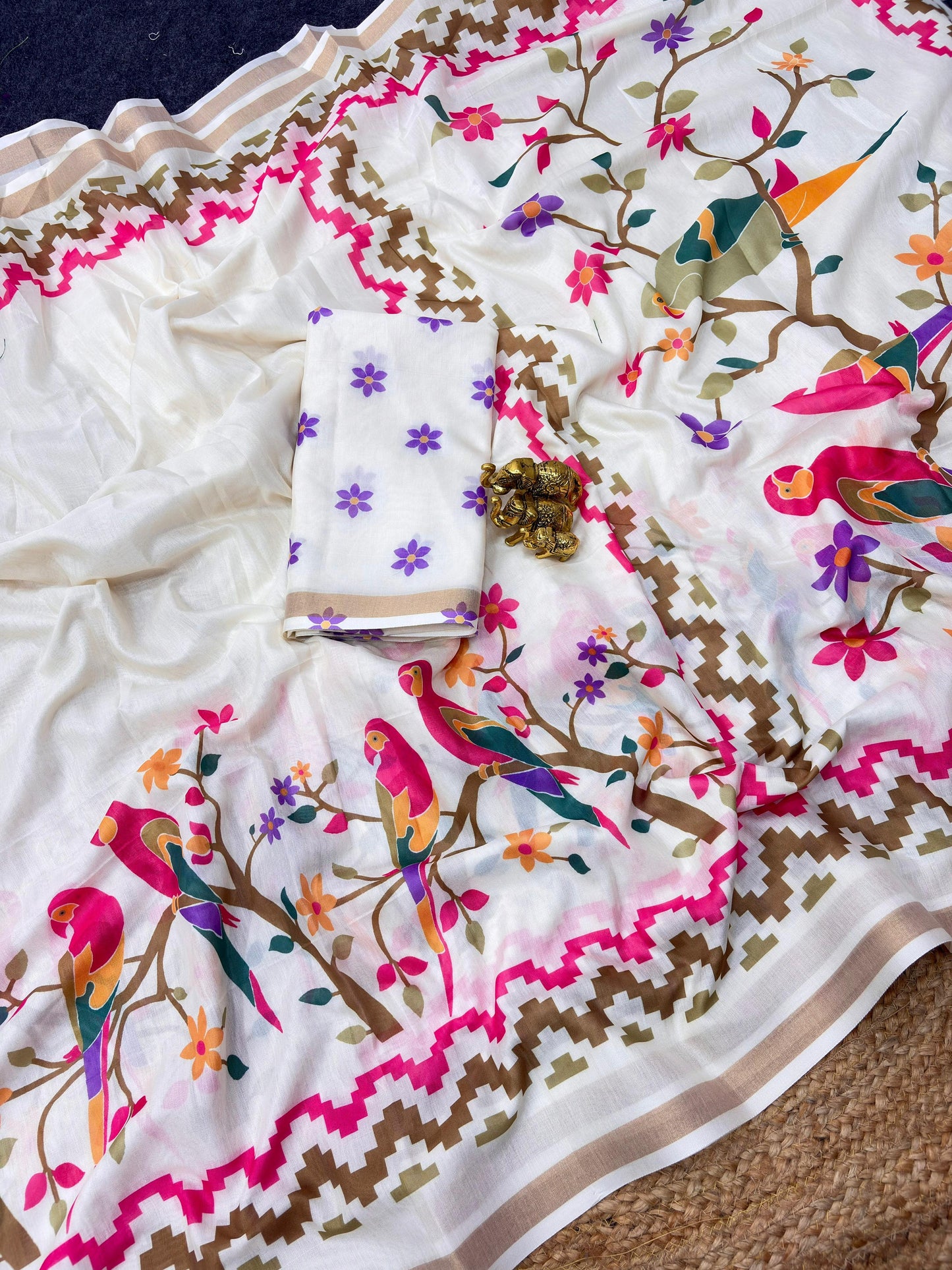 DP-4064 MAL COTTON SAREE WITH BEAUTIFUL DIGITAL PRINT WITH PARROT PRINT WITH BEAUTIFUL PESTAL MATCHING WITH BLOUSE