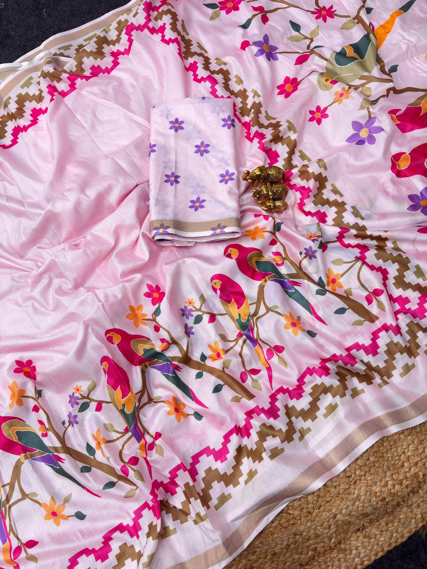DP-4064 MAL COTTON SAREE WITH BEAUTIFUL DIGITAL PRINT WITH PARROT PRINT WITH BEAUTIFUL PESTAL MATCHING WITH BLOUSE