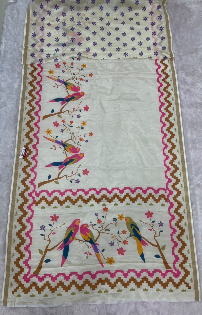 DP-4064 MAL COTTON SAREE WITH BEAUTIFUL DIGITAL PRINT WITH PARROT PRINT WITH BEAUTIFUL PESTAL MATCHING WITH BLOUSE