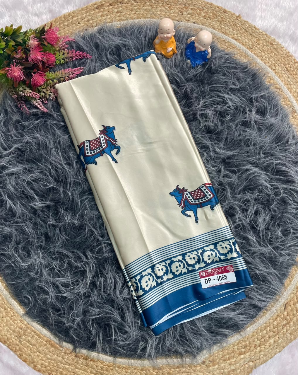 DP-4065  FANCY HANDLOOM SATIN SAREE WITH BLOCK PRINT WITH BEAUTIFUL DESIGN AND AJRAK MODEL SILK