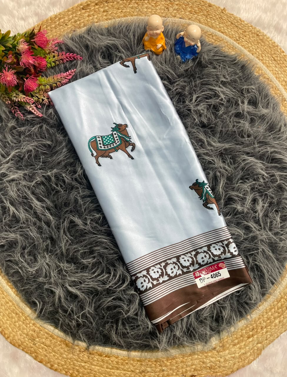 DP-4065  FANCY HANDLOOM SATIN SAREE WITH BLOCK PRINT WITH BEAUTIFUL DESIGN AND AJRAK MODEL SILK