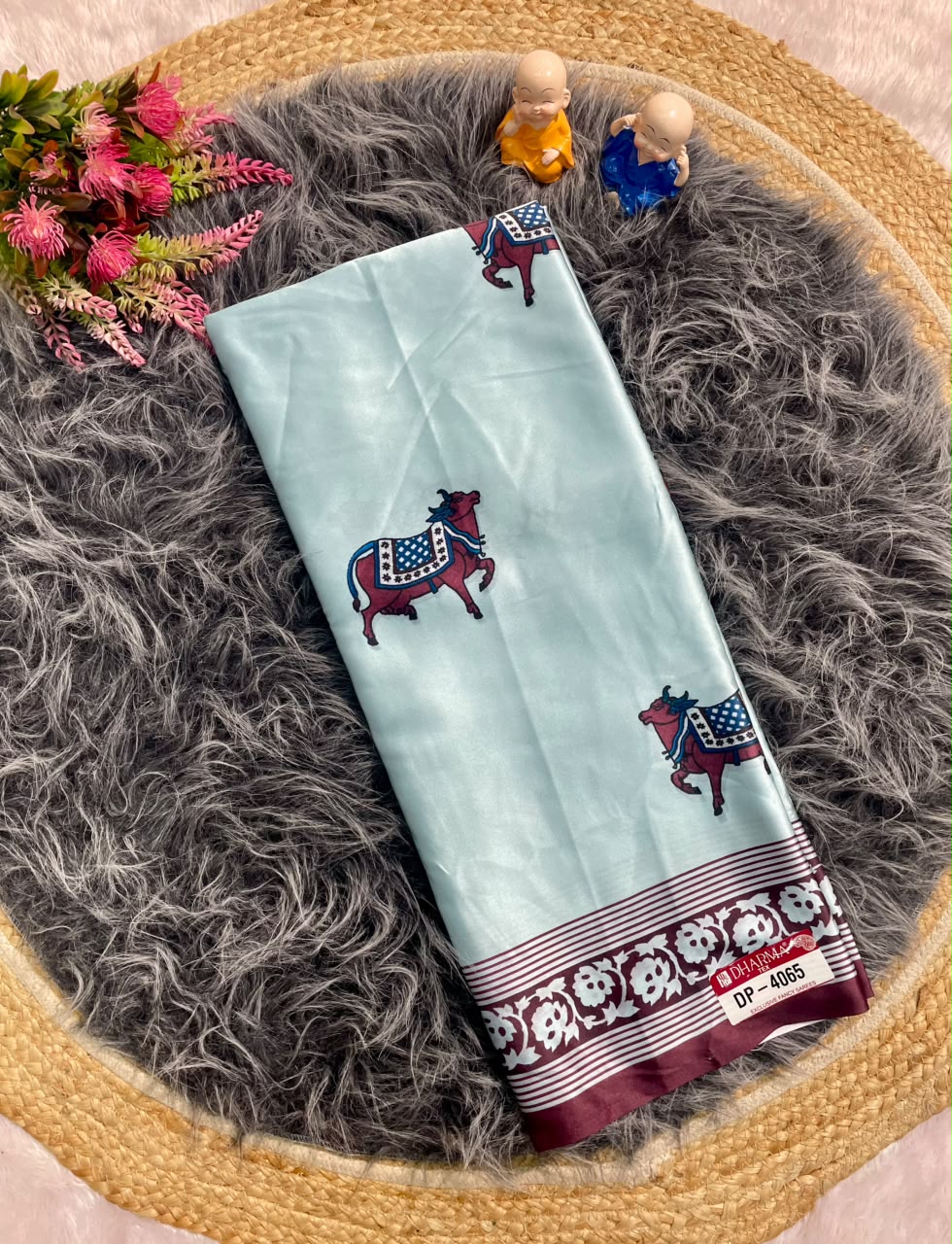 DP-4065  FANCY HANDLOOM SATIN SAREE WITH BLOCK PRINT WITH BEAUTIFUL DESIGN AND AJRAK MODEL SILK