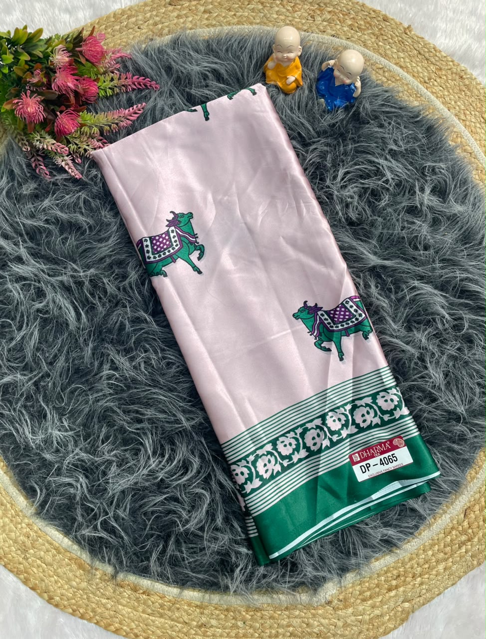 DP-4065  FANCY HANDLOOM SATIN SAREE WITH BLOCK PRINT WITH BEAUTIFUL DESIGN AND AJRAK MODEL SILK