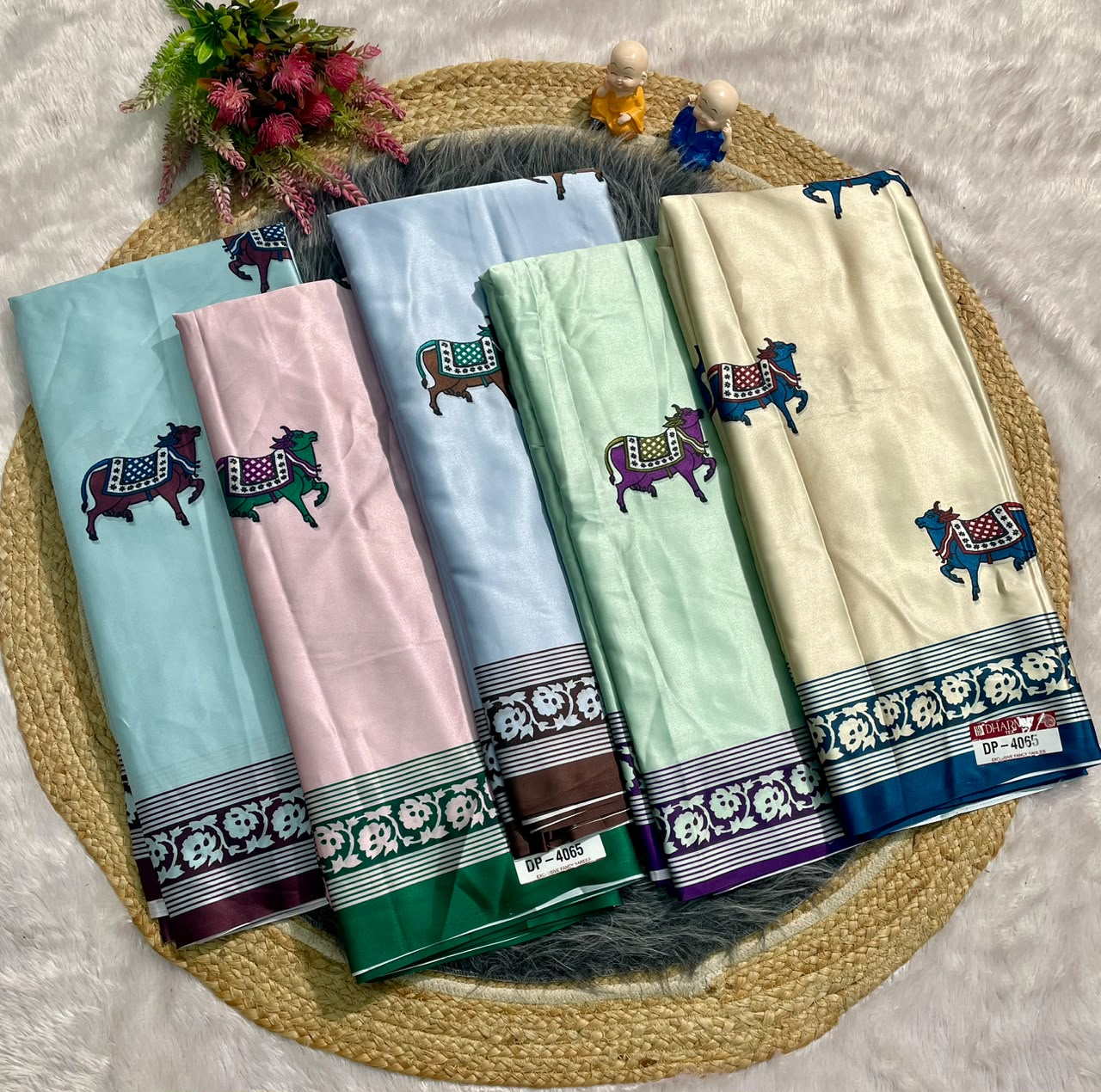 DP-4065  FANCY HANDLOOM SATIN SAREE WITH BLOCK PRINT WITH BEAUTIFUL DESIGN AND AJRAK MODEL SILK