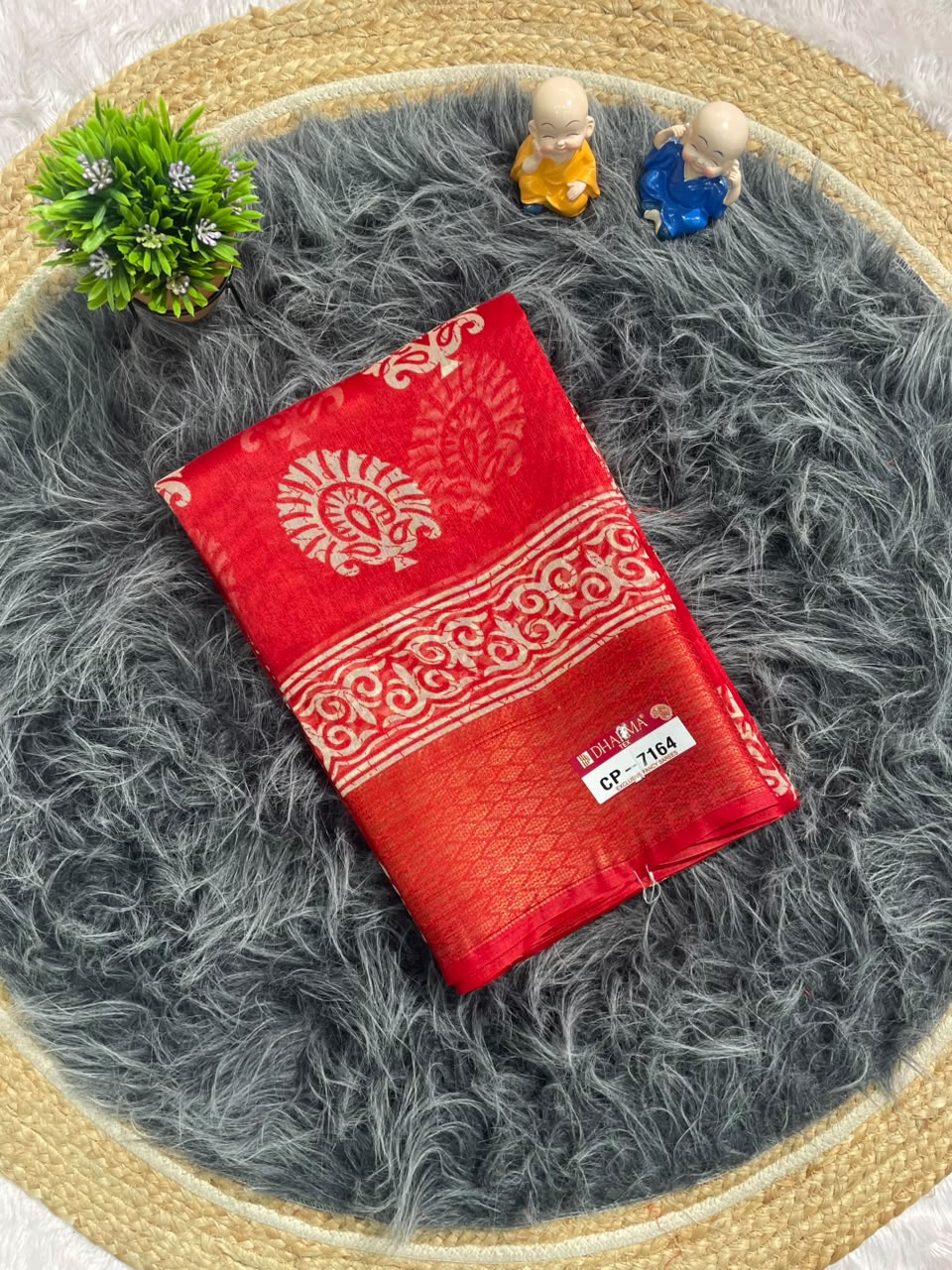 CP-7164 DOLA DOBBY FABRIC SAREE WITH BEAUTIFUL FLORAL BUTTI PRINT WITH BEAUTIFUL PALLU DEISGN WITH BLOUSE